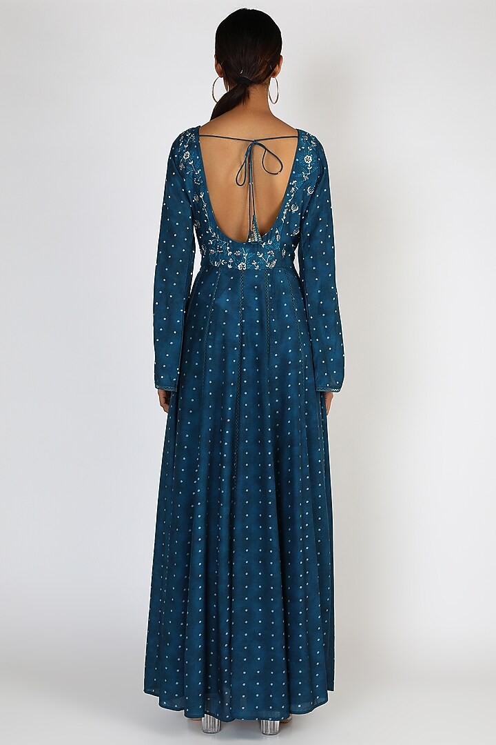 Turquoise Embroidered & Printed Wedding Anarkali Set by 17:17 at Pernia's Pop Up Shop