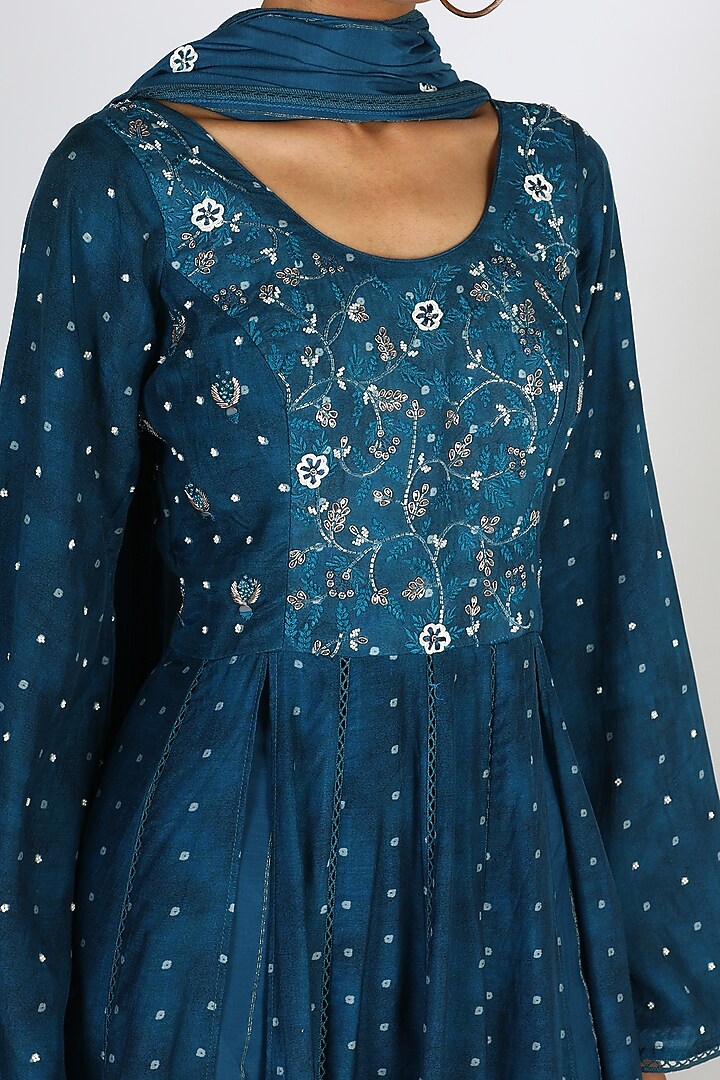 Turquoise Embroidered & Printed Wedding Anarkali Set by 17:17 at Pernia's Pop Up Shop
