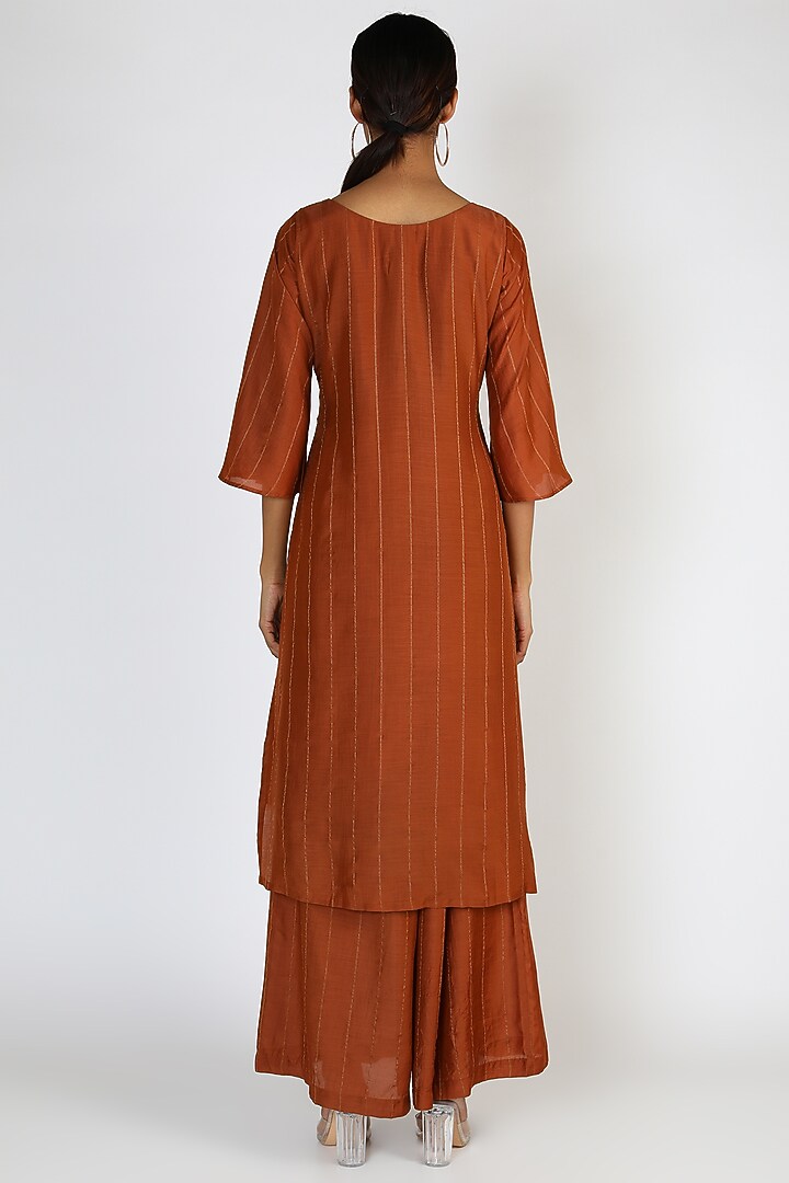 Brown Embroidered Box Pleated Kurta Set by 17:17 at Pernia's Pop Up Shop
