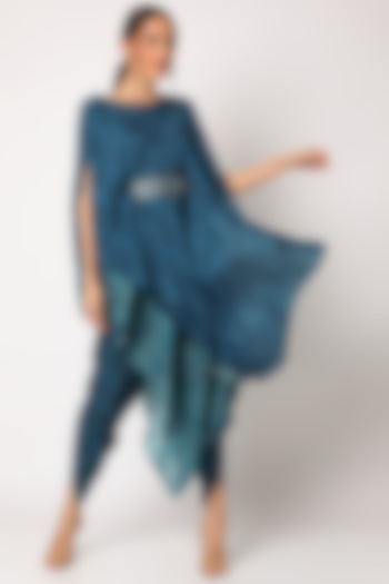 Teal Embroidered & Printed Double Layered Kurta Set by 17:17 at Pernia's Pop Up Shop