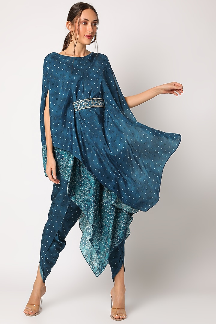Teal Embroidered & Printed Double Layered Kurta Set by 17:17 at Pernia's Pop Up Shop