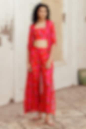 Pink Tabby Silk Printed Jacket Set by 17:17 at Pernia's Pop Up Shop