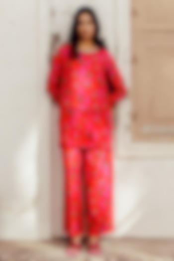 Pink Chanderi Printed & Hand Embroidered Co-ord Set by 17:17 at Pernia's Pop Up Shop