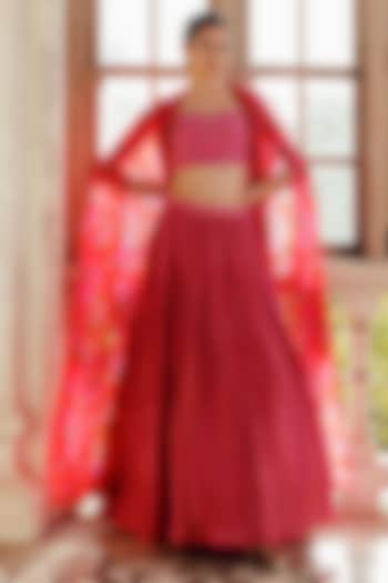 Pink Tabby Silk Printed Jacket Wedding Lehenga Set by 17:17 at Pernia's Pop Up Shop