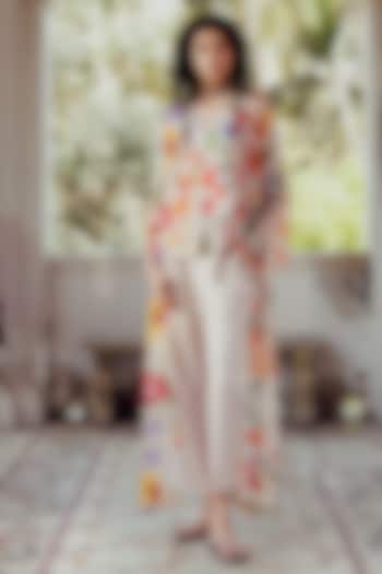 Beige Chanderi Printed Jacket Set by 17:17 at Pernia's Pop Up Shop