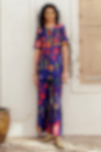 Blue Chanderi Printed Co-Ord Set by 17:17 at Pernia's Pop Up Shop