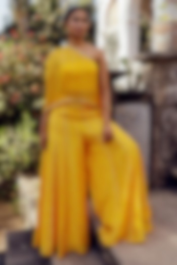 Maroon Shimmer Printed Gharara Set by 17:17 at Pernia's Pop Up Shop