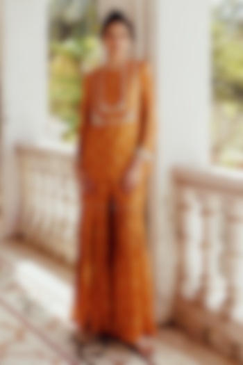 Rust Chanderi Printed Party Wear Sharara Set by 17:17 at Pernia's Pop Up Shop