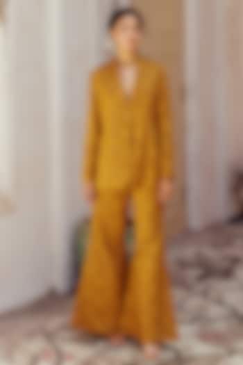 Green Chanderi Printed Blazer Set by 17:17 at Pernia's Pop Up Shop