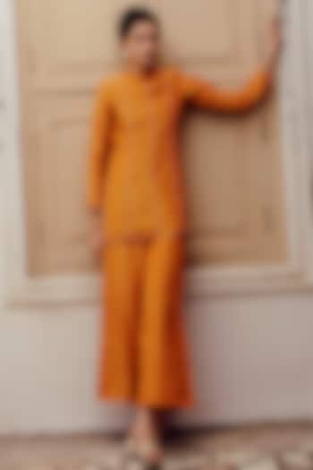 Rust Shimmer Printed & Embroidered Co-ord Set by 17:17 at Pernia's Pop Up Shop