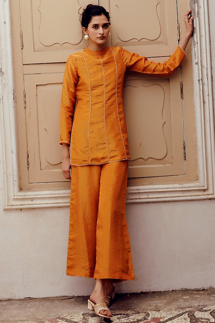 Rust Shimmer Printed & Embroidered Co-ord Set by 17:17 at Pernia's Pop Up Shop