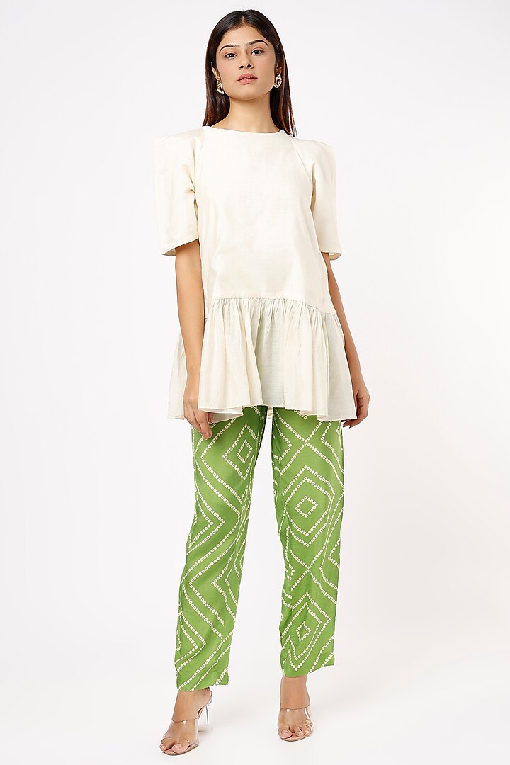 Green Silk Printed Pants by 17:17 at Pernia's Pop Up Shop