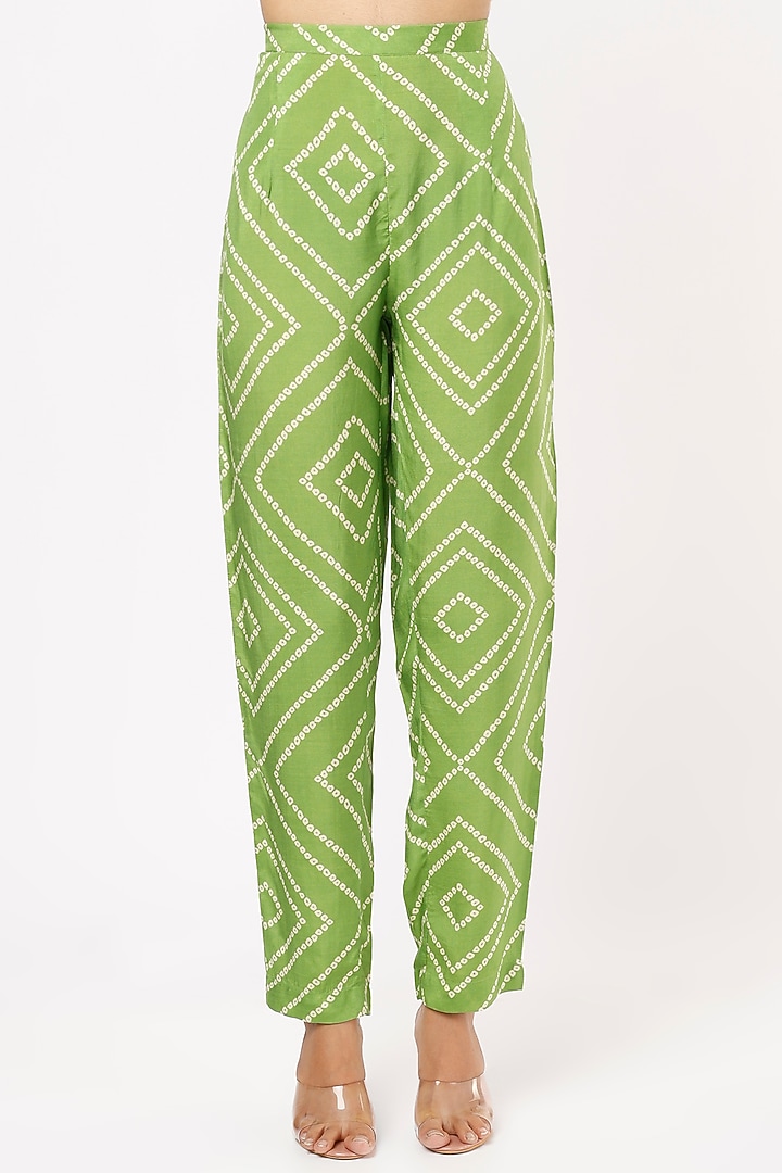 Green Silk Printed Pants by 17:17 at Pernia's Pop Up Shop