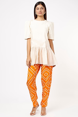 Orange Silk Printed Pants by 17:17