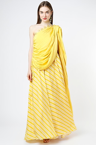 Yellow Leheriya Printed Jumpsuit by 17:17