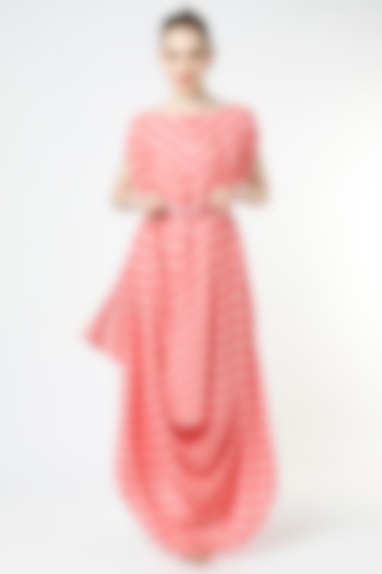 Fuschia Pink Leheriya Printed Gown by 17:17
