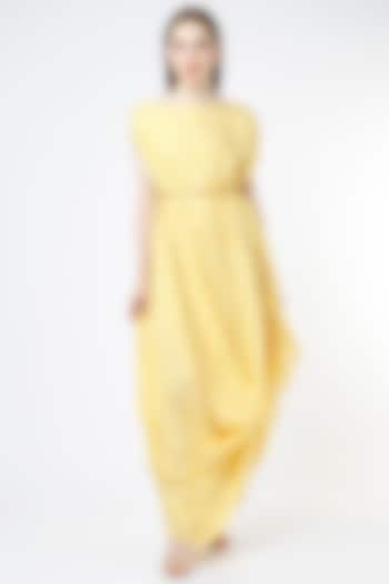 Yellow Leheriya Printed Gown by 17:17