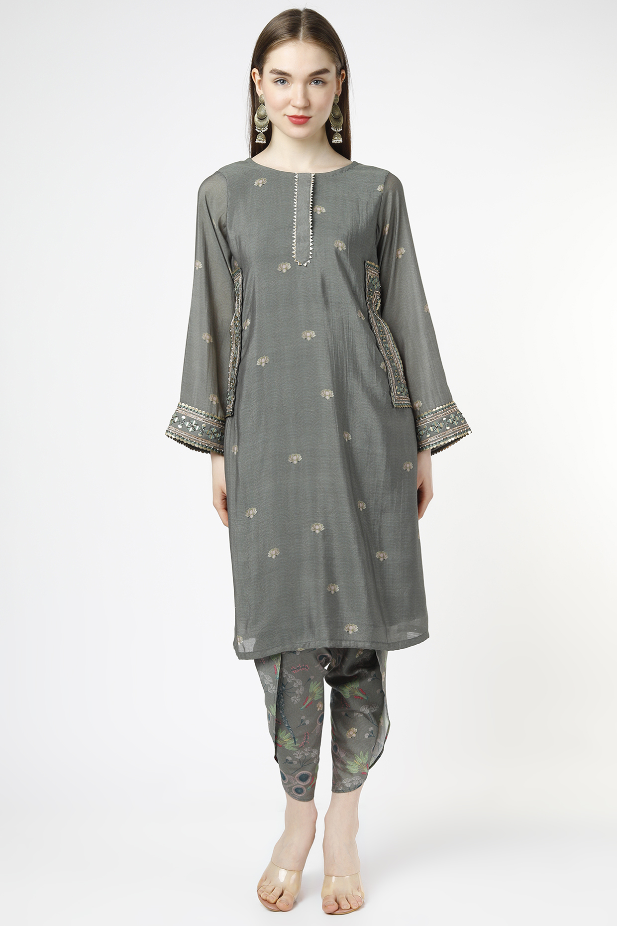 Greyish-Green Embroidered Kurta Set by 17:17 at Pernia's Pop Up Shop