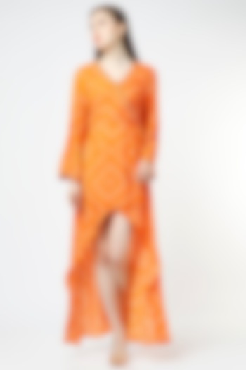 Orange Bhandhani Printed Tunic by 17:17
