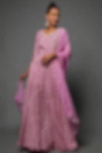 Purple Cotton Silk Printed & Embroidered Party Wear Anarkali Set by 17:17 at Pernia's Pop Up Shop