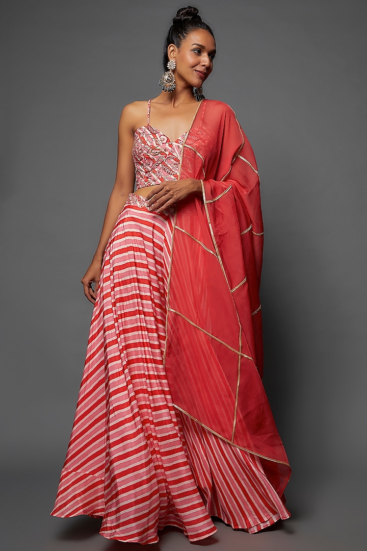 Bright Pink Cotton Silk Printed & Embroidered Wedding Lehenga Set by 17:17 at Pernia's Pop Up Shop