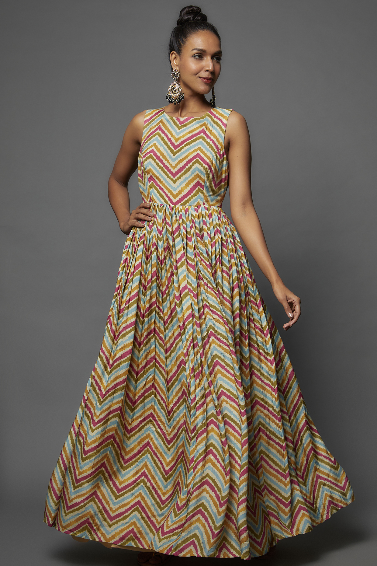 Multi-Colored Cotton Silk Printed Flared Dress by 17:17 at Pernia's Pop Up Shop