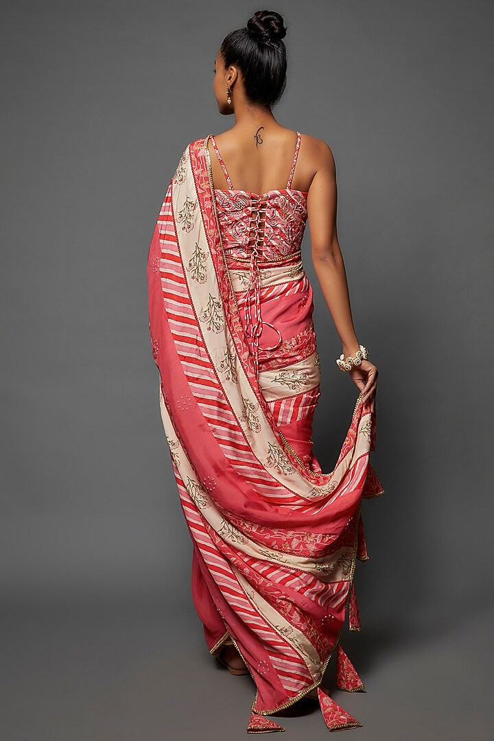 Pink Cotton Silk Hand Embroidered Wedding Saree Set by 17:17 at Pernia's Pop Up Shop