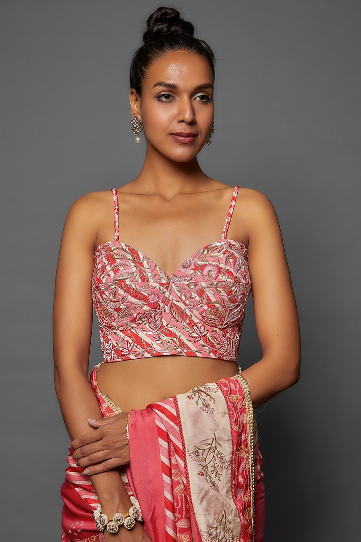 Pink Cotton Silk Hand Embroidered Wedding Saree Set by 17:17 at Pernia's Pop Up Shop