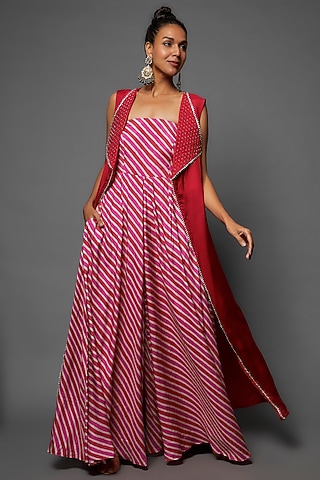 Rani Pink Cotton Silk Printed Jumpsuit With Jacket by 17:17