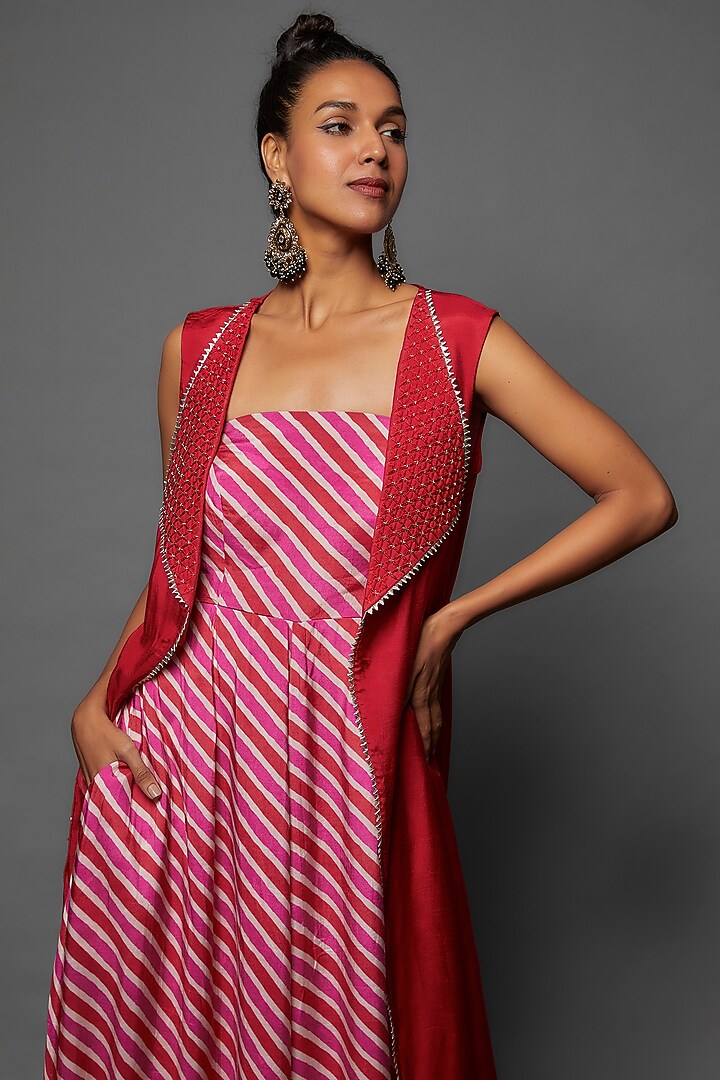 Rani Pink Cotton Silk Printed Jumpsuit With Jacket by 17:17 at Pernia's Pop Up Shop