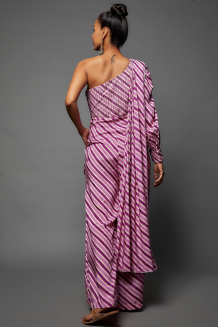 Purple Cotton Silk Leheriya Printed & Embroidered Jumpsuit by 17:17 at Pernia's Pop Up Shop
