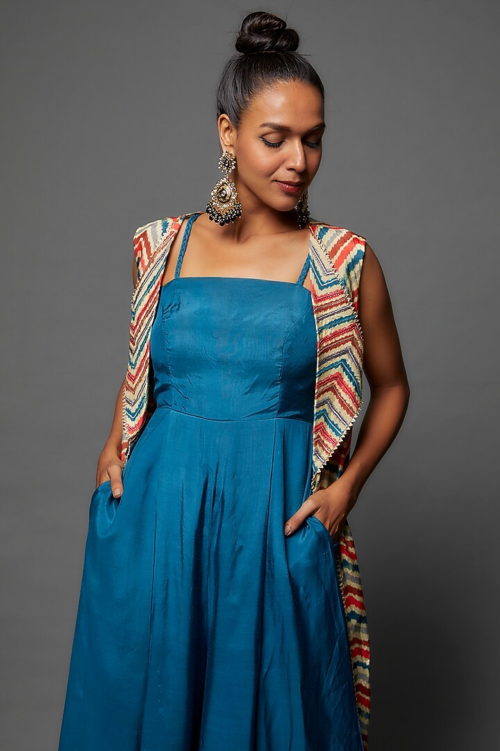 Teal Cotton Silk Jumpsuit With Jacket by 17:17 at Pernia's Pop Up Shop