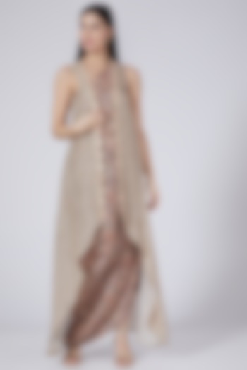 Beige Printed Vacation Dress With Cardigan by 17:17 at Pernia's Pop Up Shop