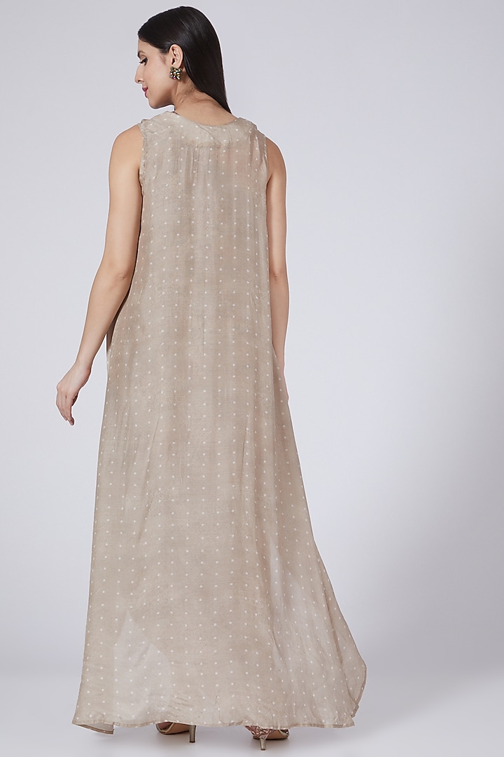 Beige Printed Vacation Dress With Cardigan by 17:17 at Pernia's Pop Up Shop