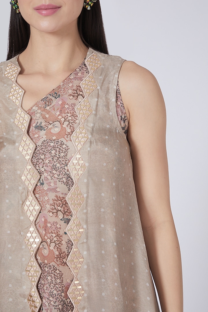 Beige Printed Vacation Dress With Cardigan by 17:17 at Pernia's Pop Up Shop