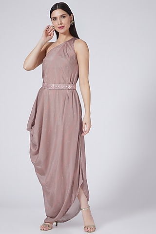 Lilac Printed Cowl Dress With Belt by 17:17