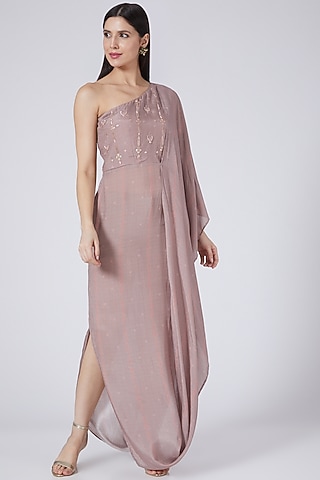 Lilac Printed One Shoulder Dress by 17:17