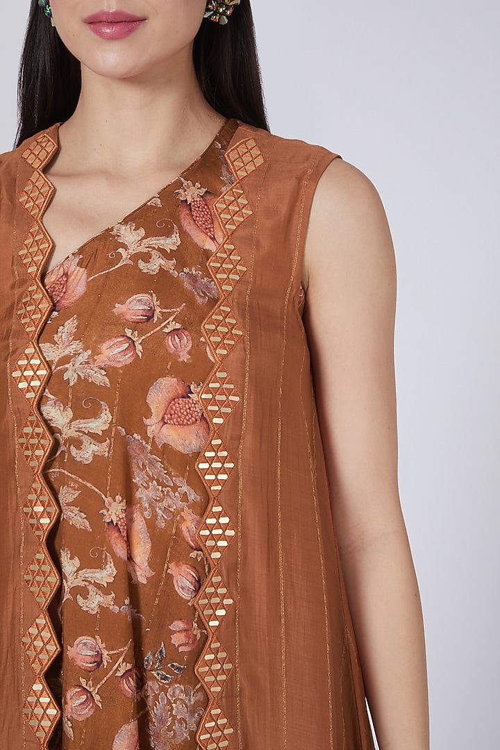 Brown Printed Cowl Vacation Dress With Jacket by 17:17 at Pernia's Pop Up Shop