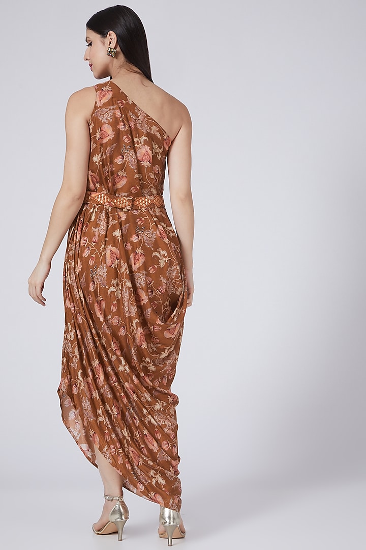 Brown Printed Cowl Vacation Dress by 17:17 at Pernia's Pop Up Shop