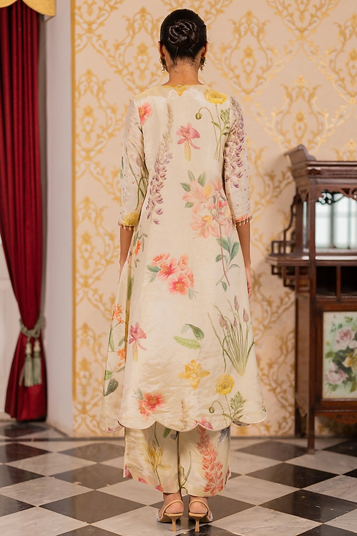Ivory Organza Shimmer Printed Party Wear Anarkali Set by 17:17 at Pernia's Pop Up Shop