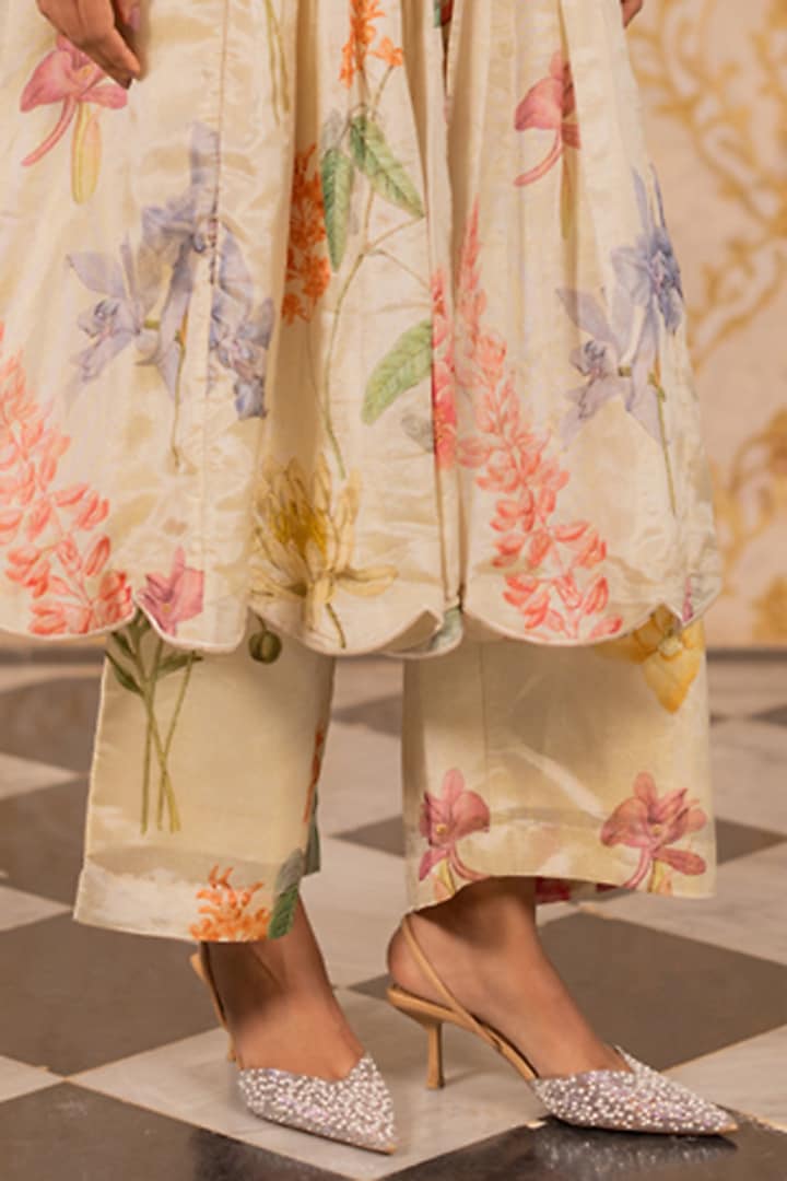 Ivory Organza Shimmer Printed Party Wear Anarkali Set by 17:17 at Pernia's Pop Up Shop