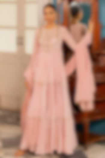 Pink Dotted Shimmer & Crushed Shimmer Party Wear Anarkali Set by 17:17 at Pernia's Pop Up Shop