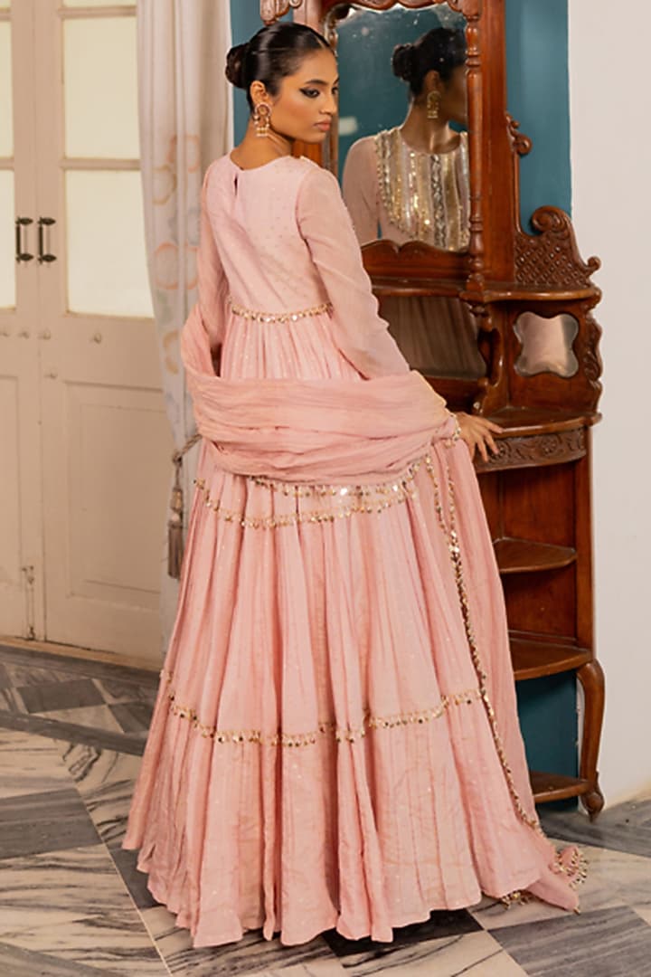 Pink Dotted Shimmer & Crushed Shimmer Party Wear Anarkali Set by 17:17 at Pernia's Pop Up Shop