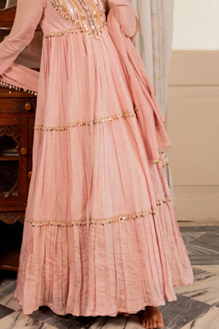 Pink Dotted Shimmer & Crushed Shimmer Party Wear Anarkali Set by 17:17 at Pernia's Pop Up Shop