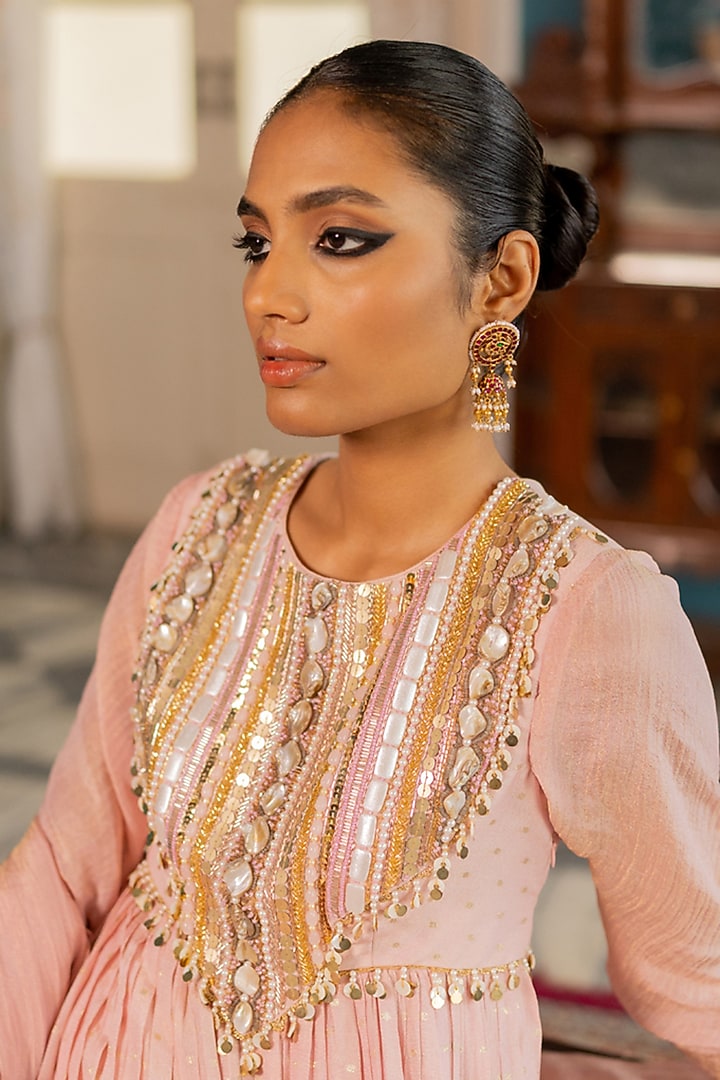 Pink Dotted Shimmer & Crushed Shimmer Party Wear Anarkali Set by 17:17 at Pernia's Pop Up Shop
