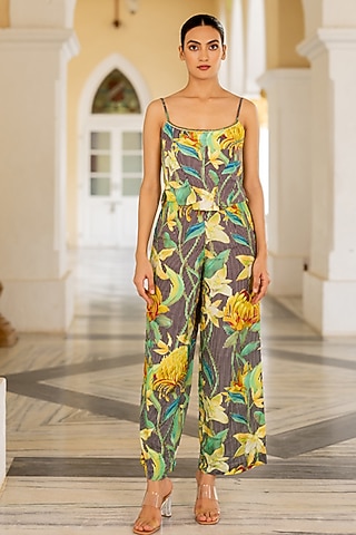Yellow Cotton Silk Floral Printed Co-Ord Set by 17:17