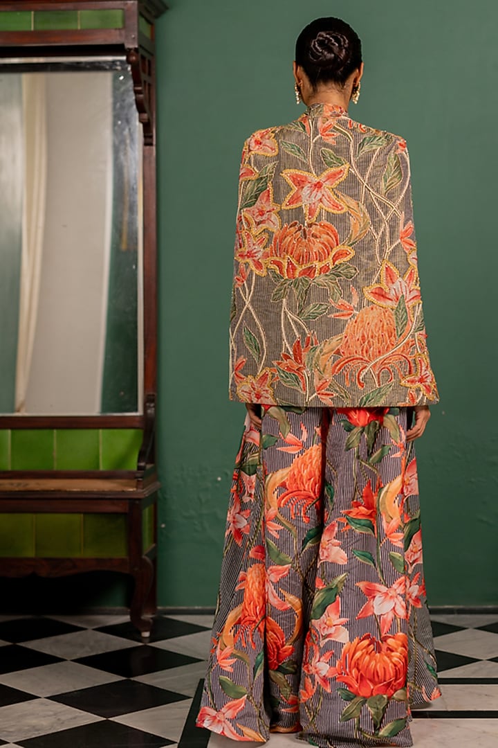 Pink Shimmer Organza & Cotton Silk Floral Printed Jumpsuit With Jacket by 17:17 at Pernia's Pop Up Shop