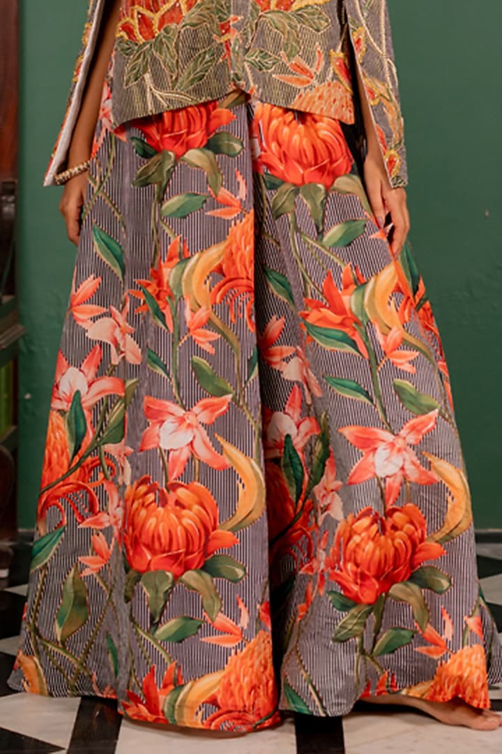Pink Shimmer Organza & Cotton Silk Floral Printed Jumpsuit With Jacket by 17:17 at Pernia's Pop Up Shop