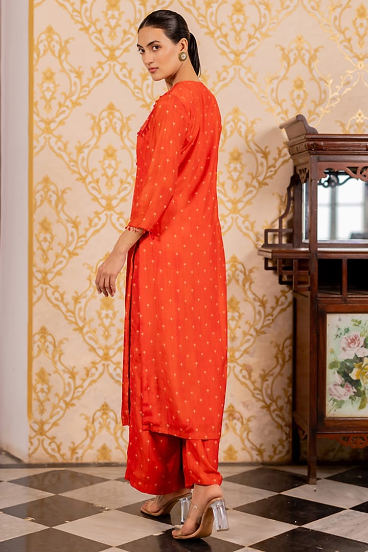Red Cotton Silk Geometric Printed Kurta Set by 17:17 at Pernia's Pop Up Shop