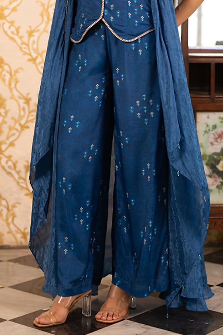 Blue Cotton Silk Geometric Printed Cape Set by 17:17 at Pernia's Pop Up Shop